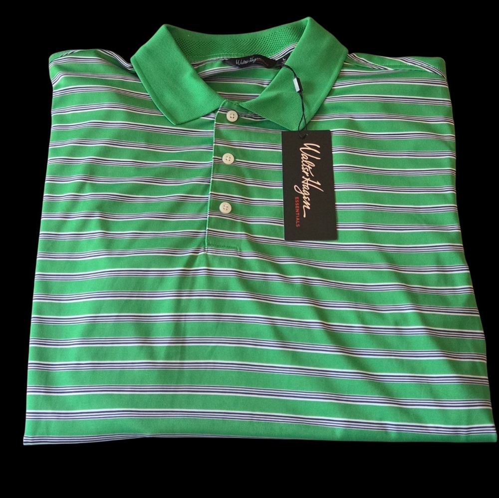 Walter Hagen Men's Polo Shirt in Green and White Stripes